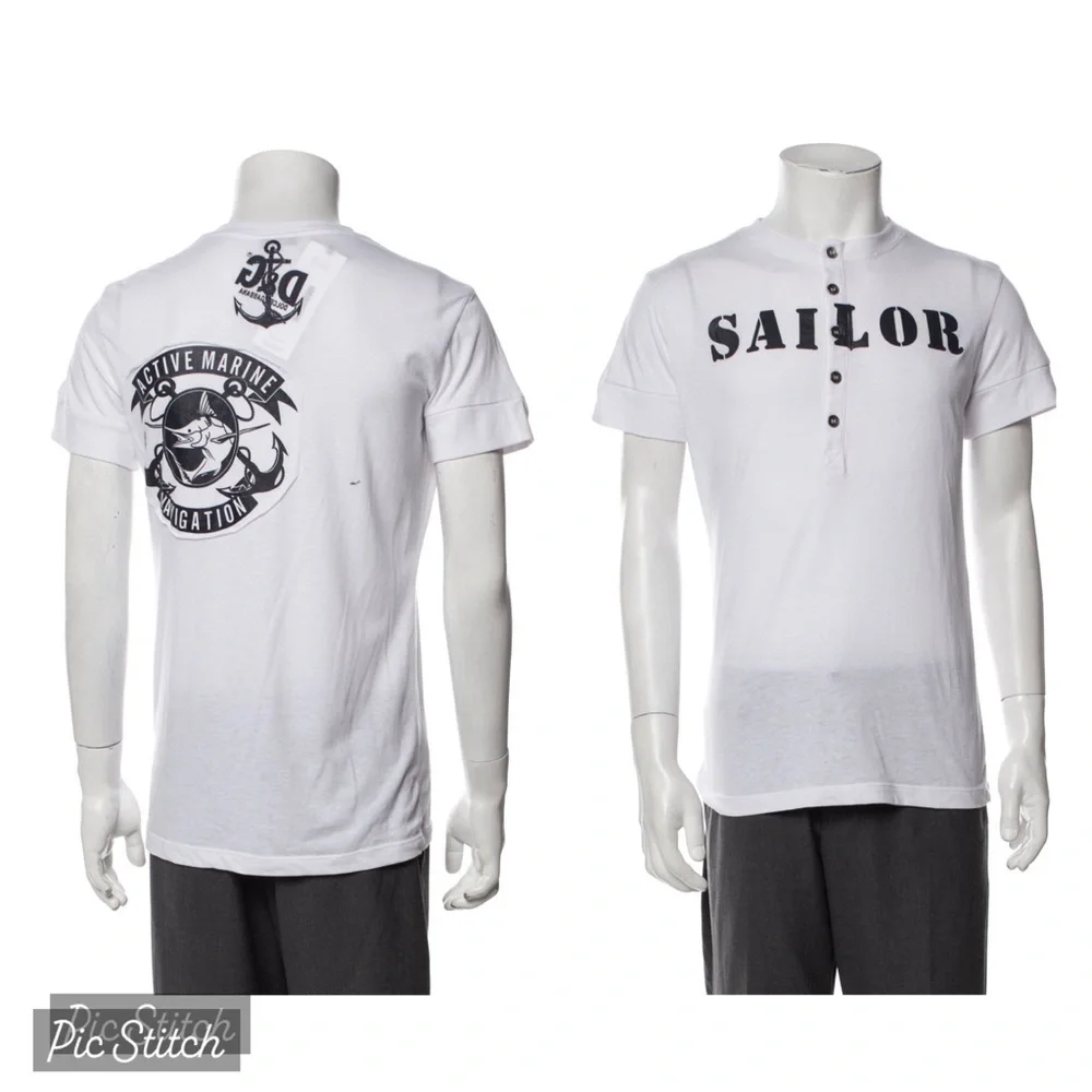 ON HOLD! Vintage D & G Dolce And Gabbana 2000s Sailor Henley Tshirt L Y2K D&G - Picture 11 of 11
